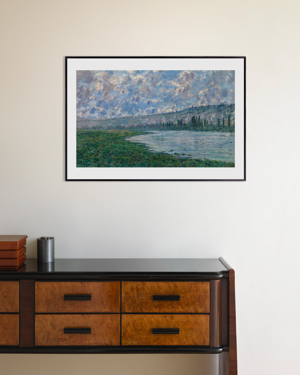 Poster Die Seine bei Vétheuil (1880) von Claude Monet mit Metallrahmen