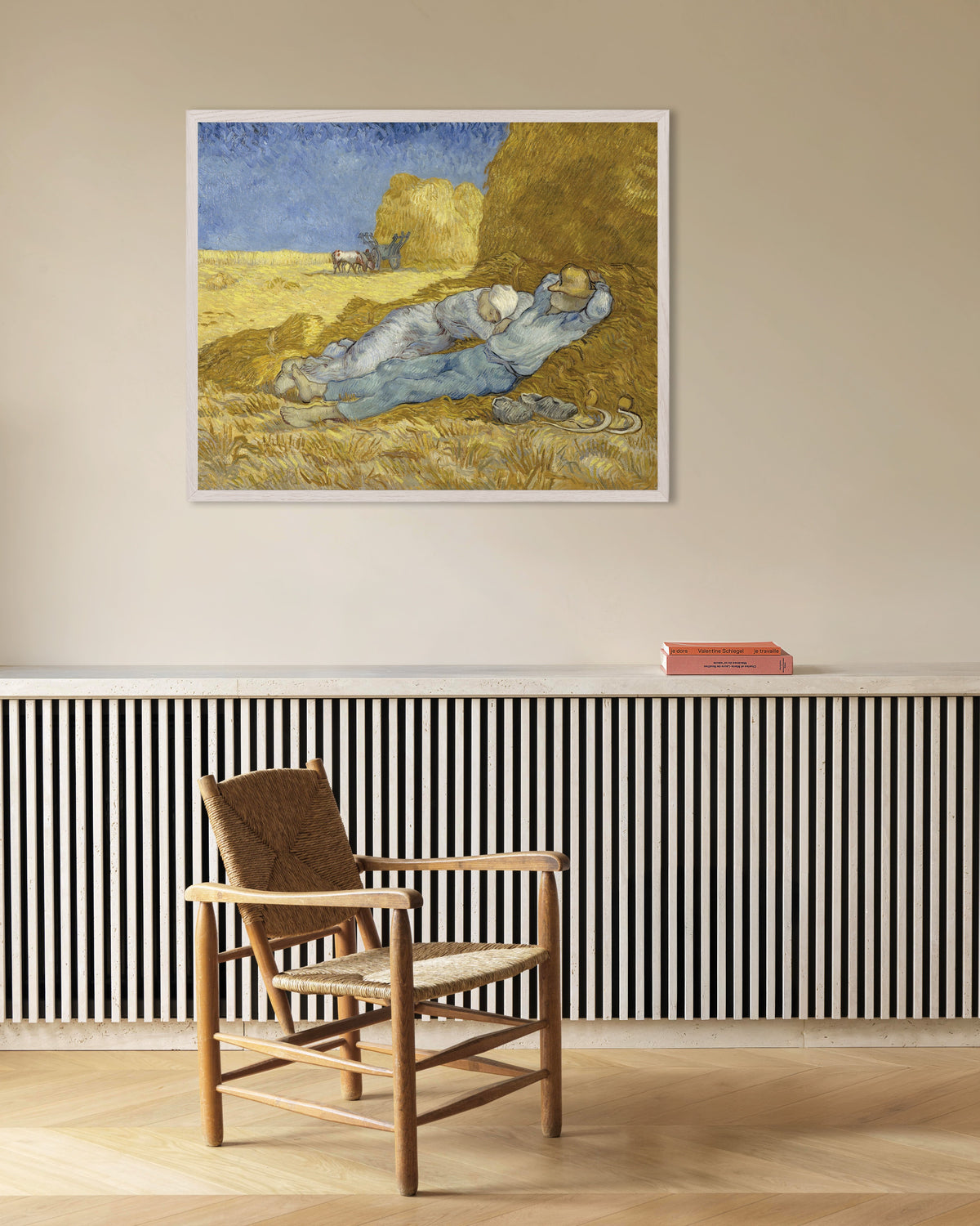 Poster von Die Siesta, nach Millet (1890) von Vincent van Gogh, mit weißem Holzrahmen