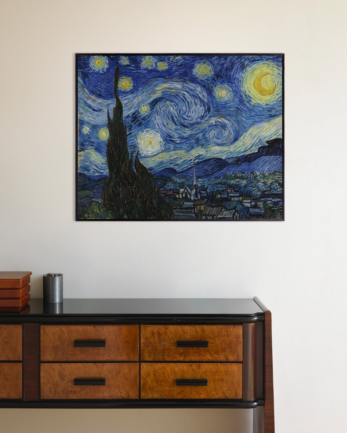 Poster „Die Sternennacht“ (1889) von Vincent van Gogh, mit Metallrahmen