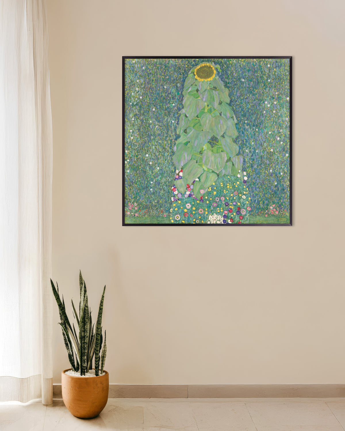 Poster Die Sonnenblume (1907–1908) von Gustav Klimt mit Metallrahmen
