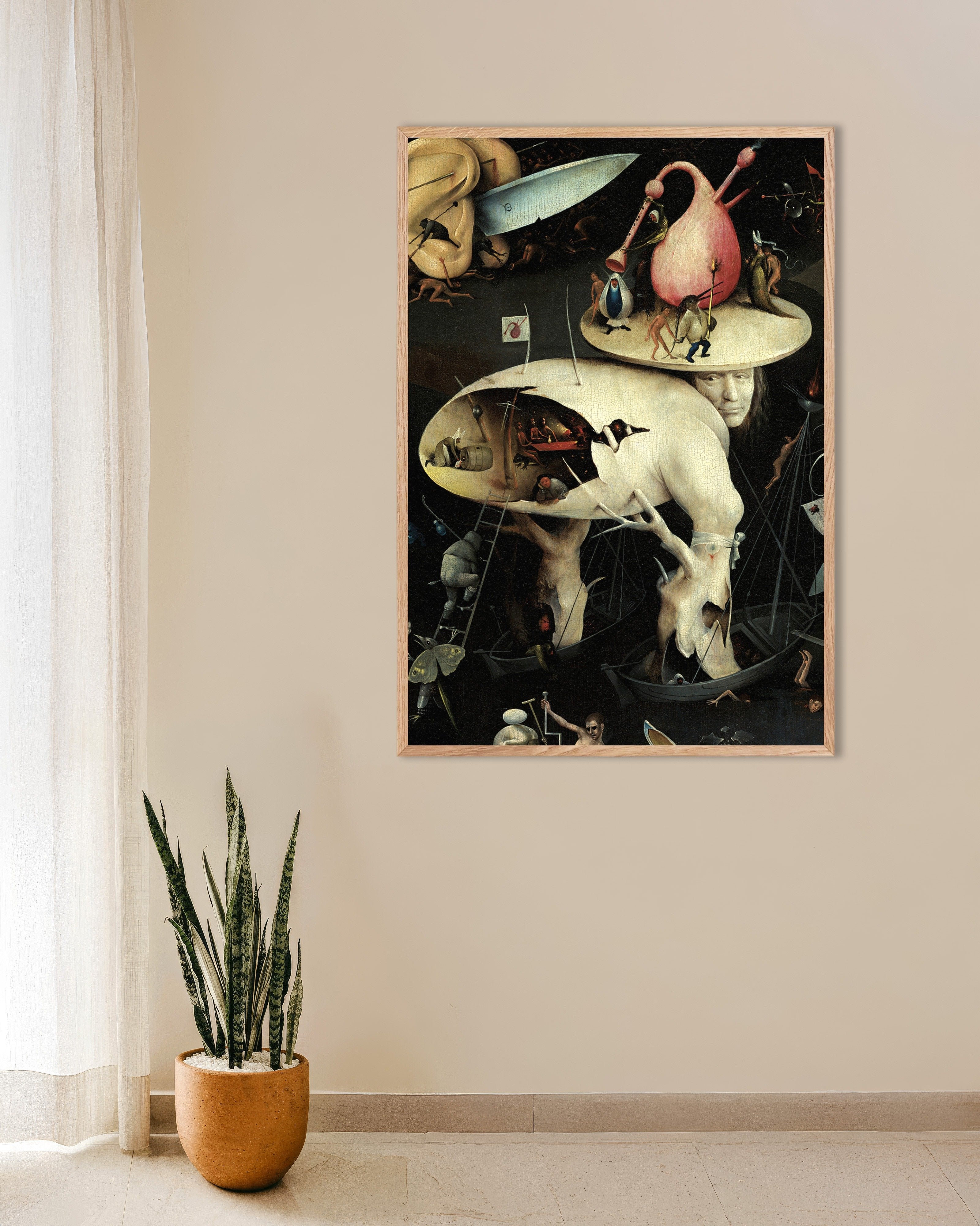 Poster of The tree-man of hell - Detail from The Garden of Earthly Delights, with natural wooden frame