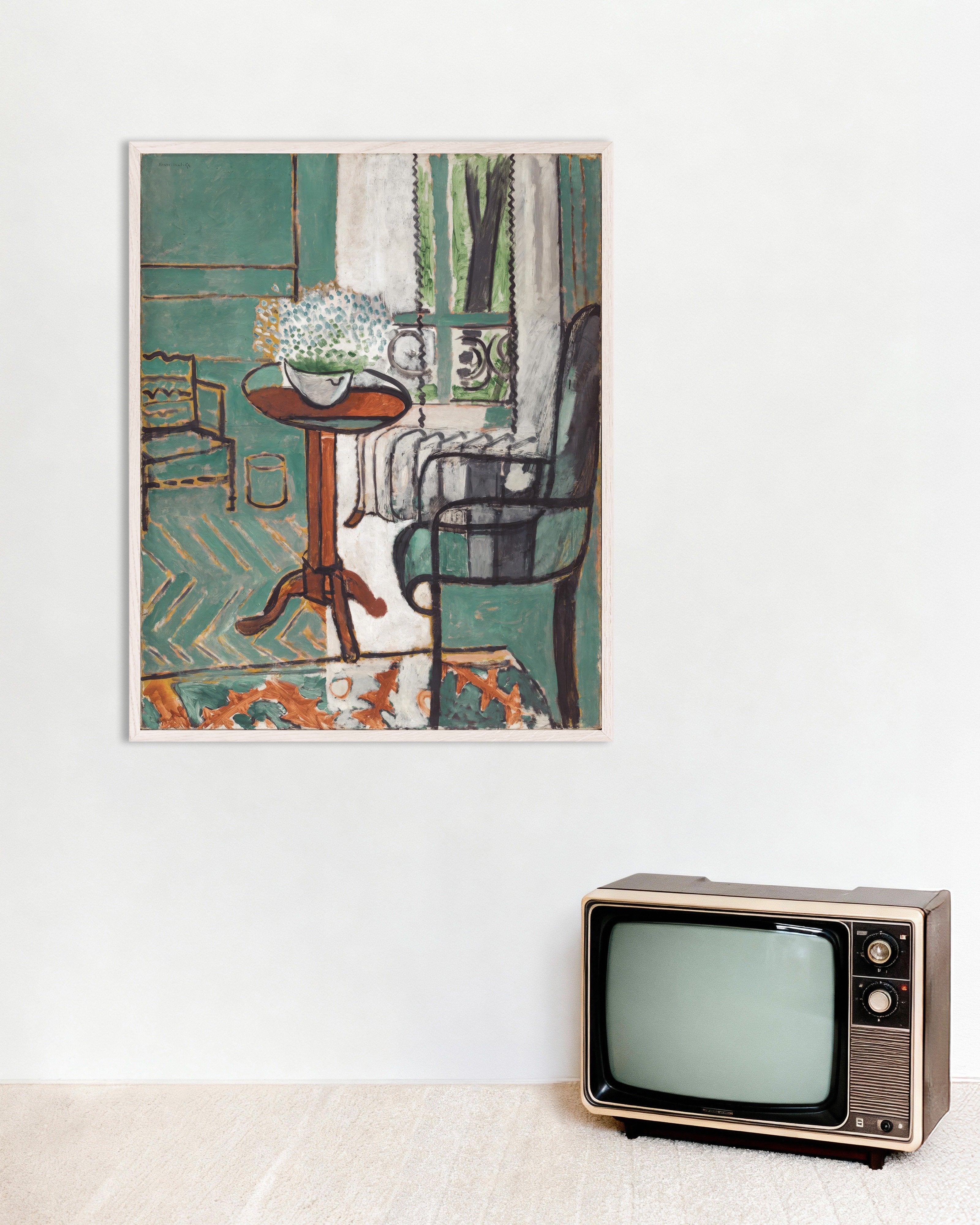 Poster of The window (Interior with forget-me-nots) by Henri Matisse - Poster, with white wooden frame