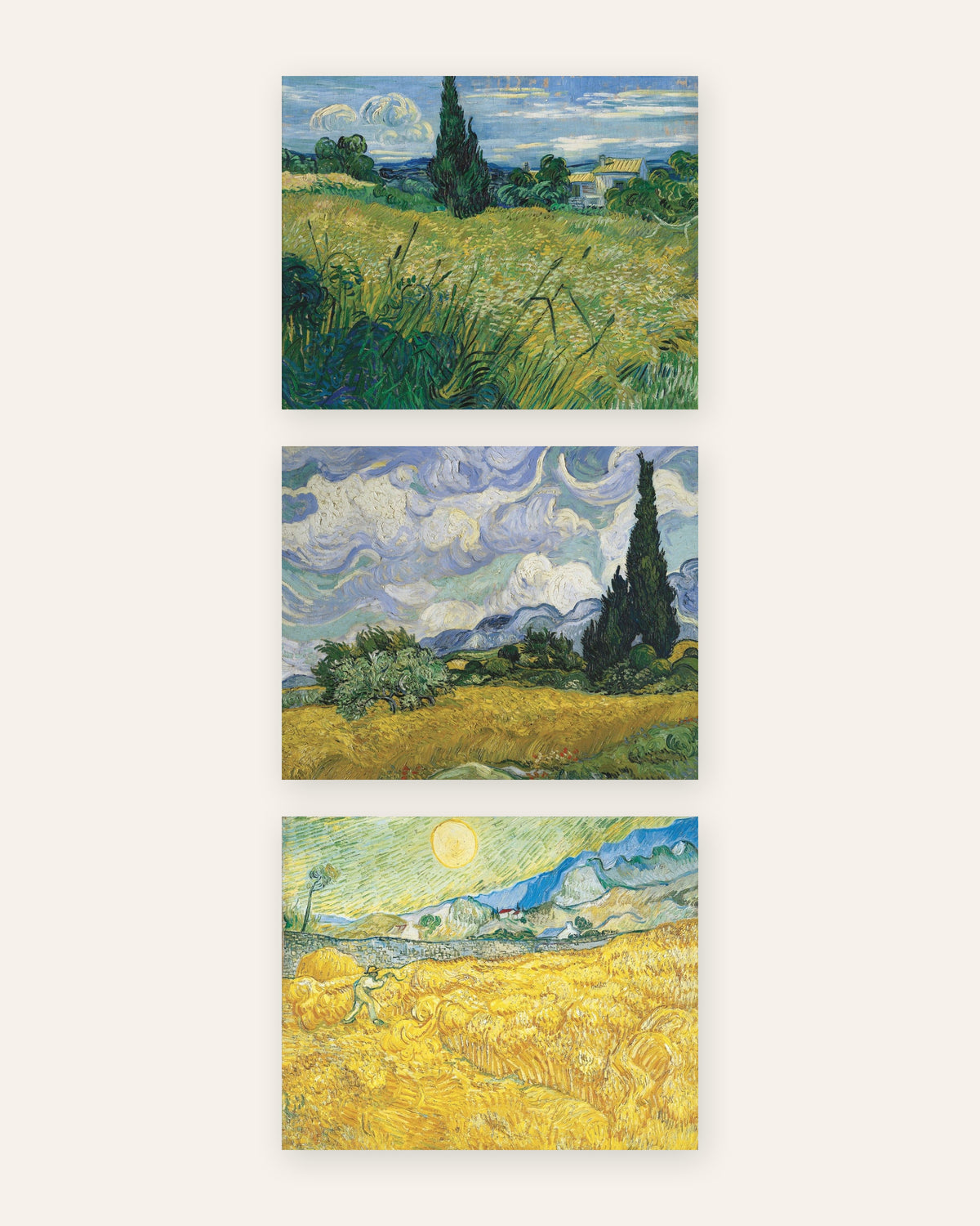 Van Gogh Weizenfeld Poster 3er-Set: Zypressen und Ernte, ohne Rahmen
