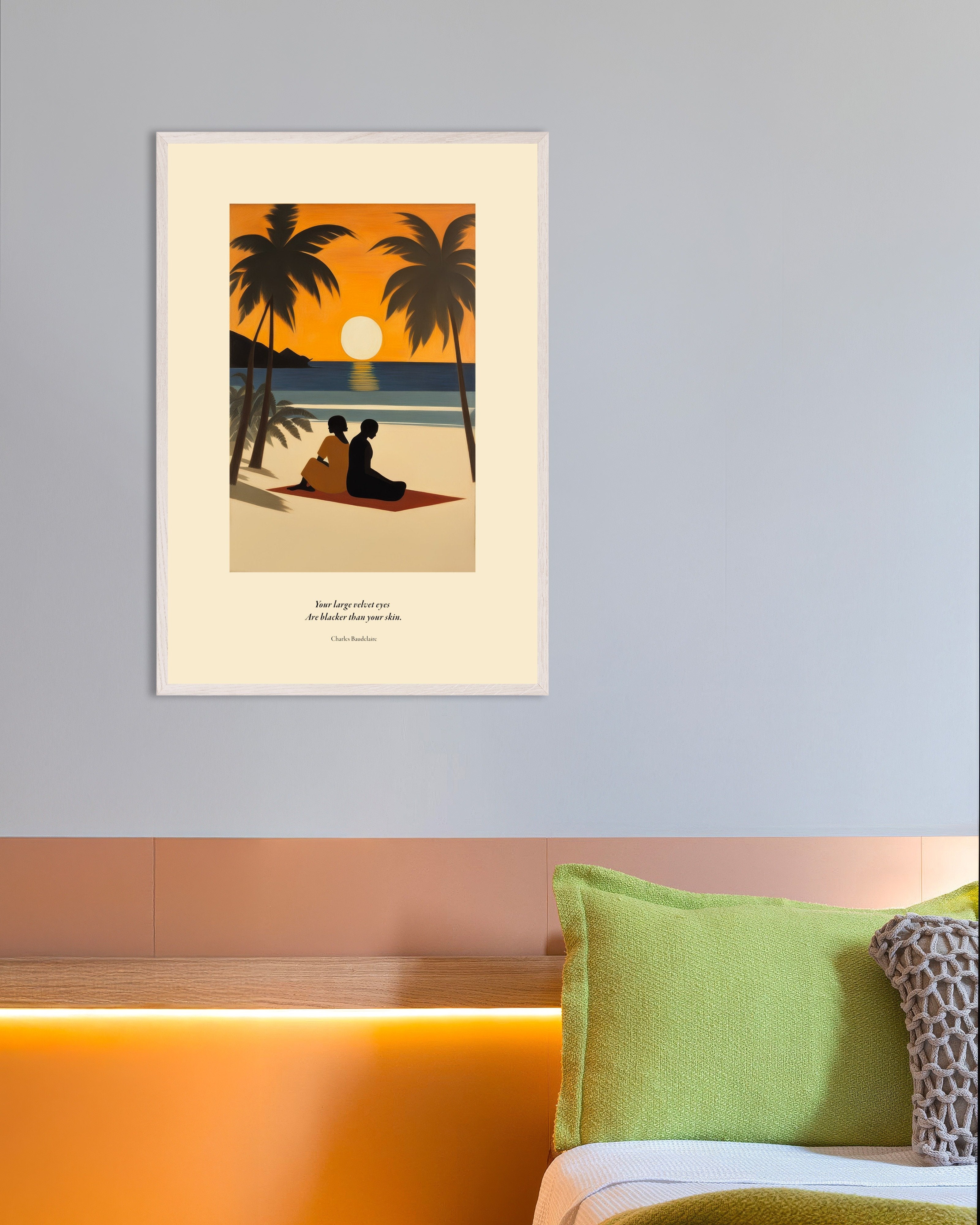 Poster of Velvet eyes, Baudelaire, with white wooden frame