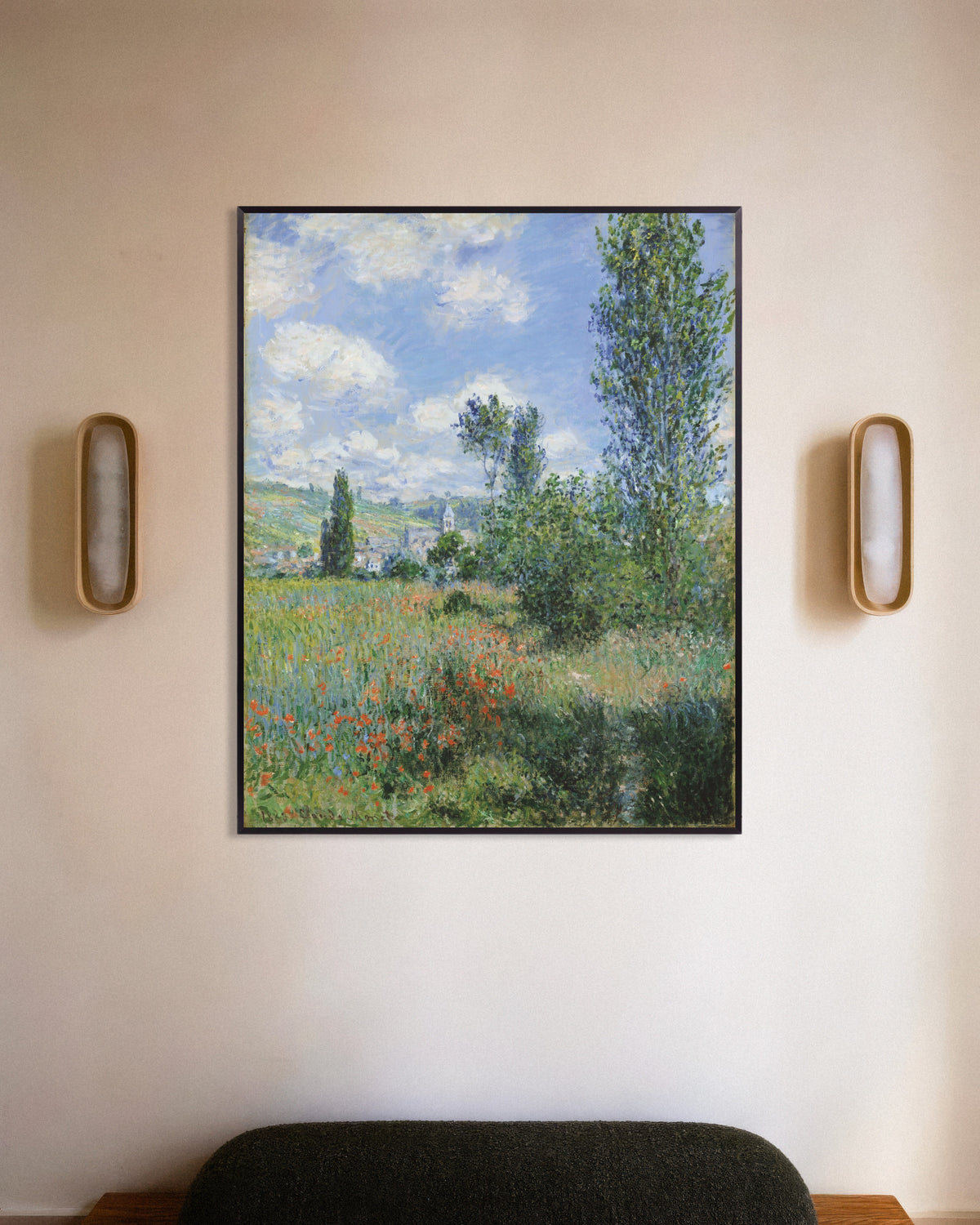 Poster Blick auf Vétheuil (1880) von Claude Monet mit Metallrahmen
