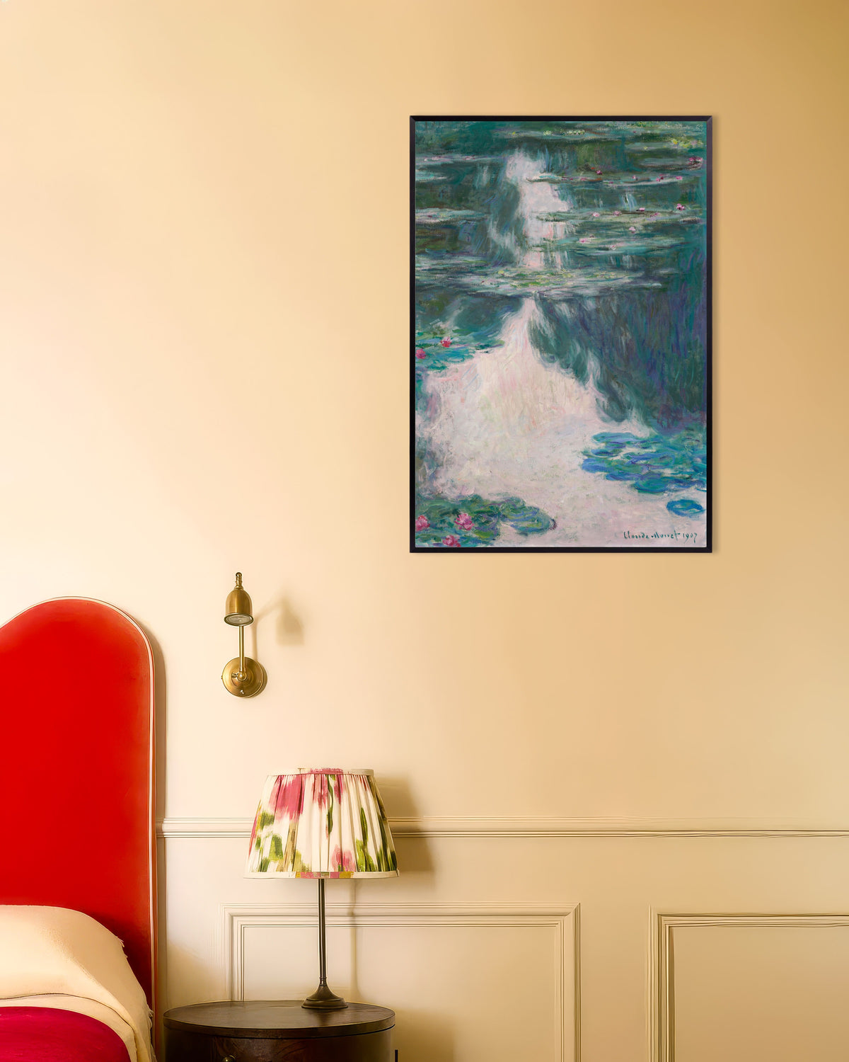 Poster Seerosen, trübes Wetter (1907) von Claude Monet mit Metallrahmen